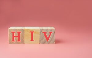 HIV spelled in wooden blocks