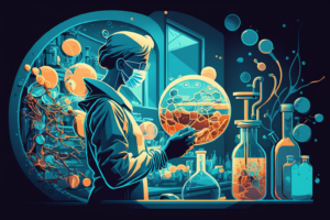 illustration of scientist in stem cell laboratory