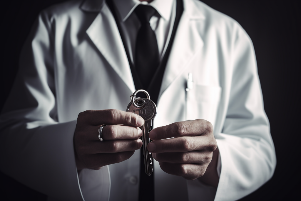 male doctor holding a key representing the unlocking of stem cell therapy