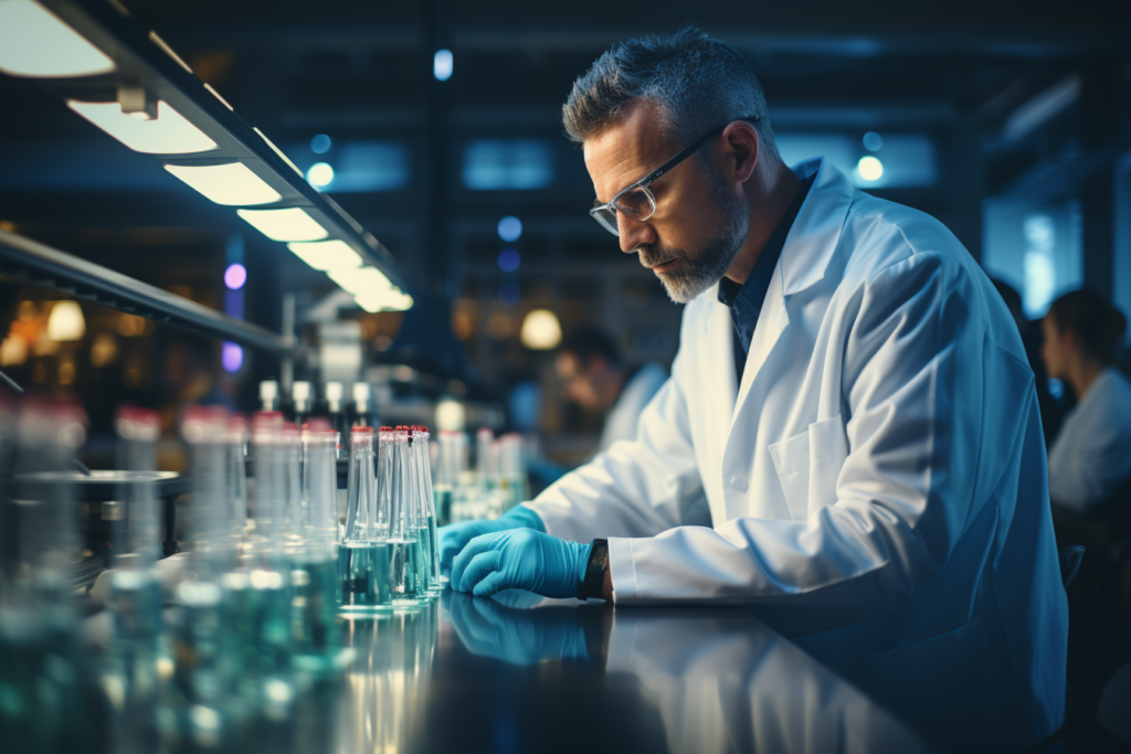 scientist wearing lab coat working in modern lab