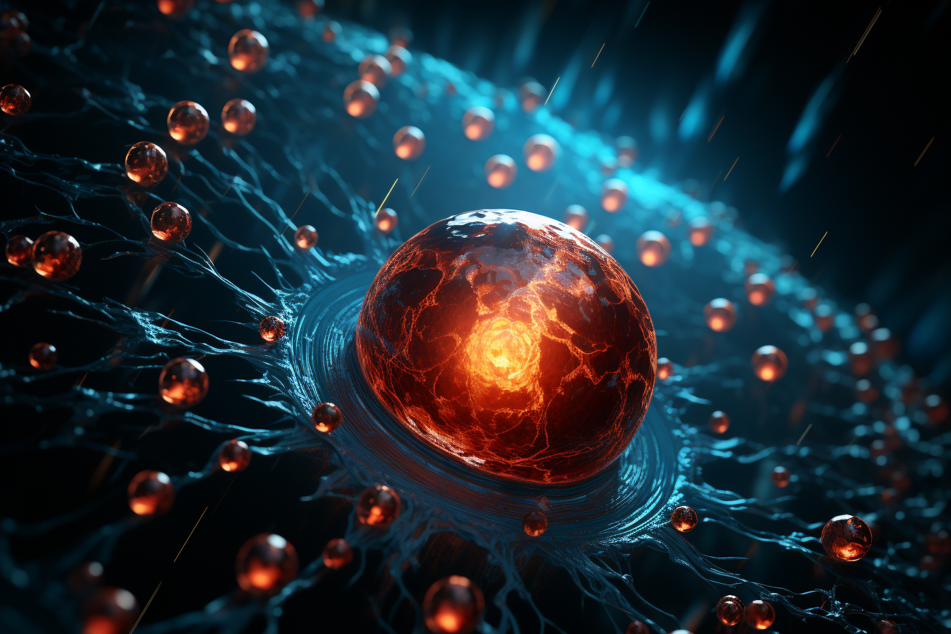 illustration of a stem cell surrounded by exosomes