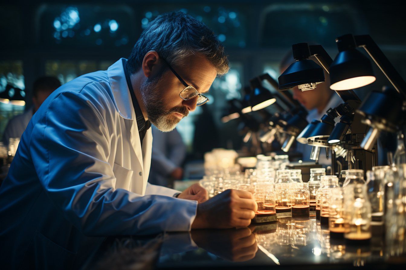 male scientist in lab studying pluripotent stem cells