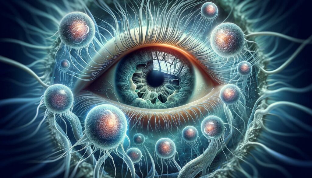 illustration of stem cells around eye for retinitis pigmentosa treatment