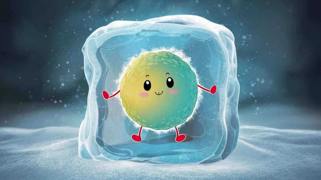cartoon image of a frozen stem cell