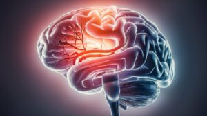 illustration of a human brain recovering from stroke with stem cells