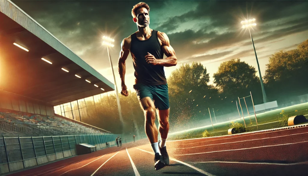 healthy man running on a track - stem cells for athletic recovery