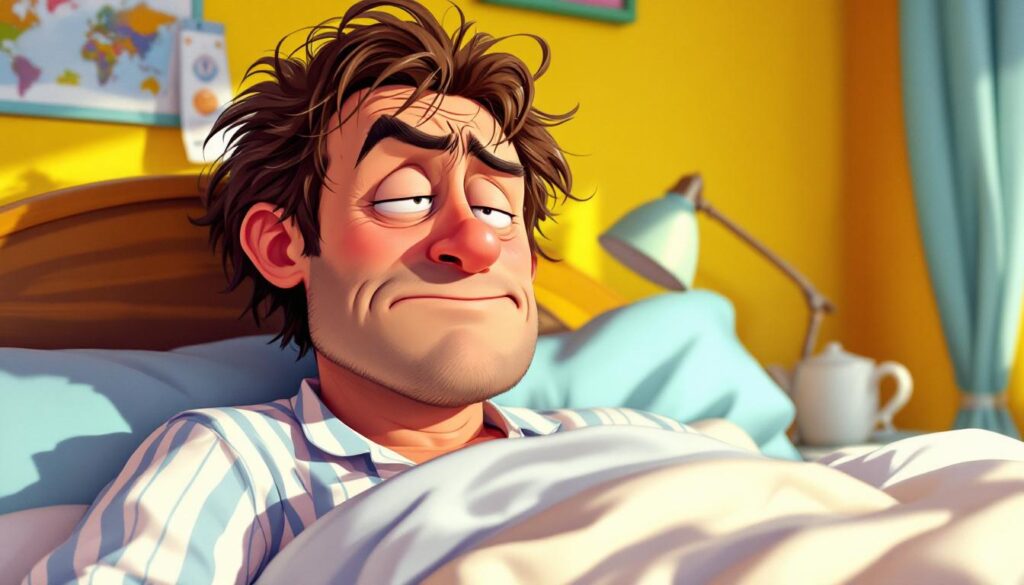 exhausted man in the morning