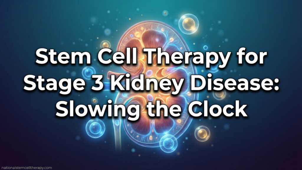 Stem cell therapy for stage 3 kidney disease - glowing kidney with regenerating stem cells