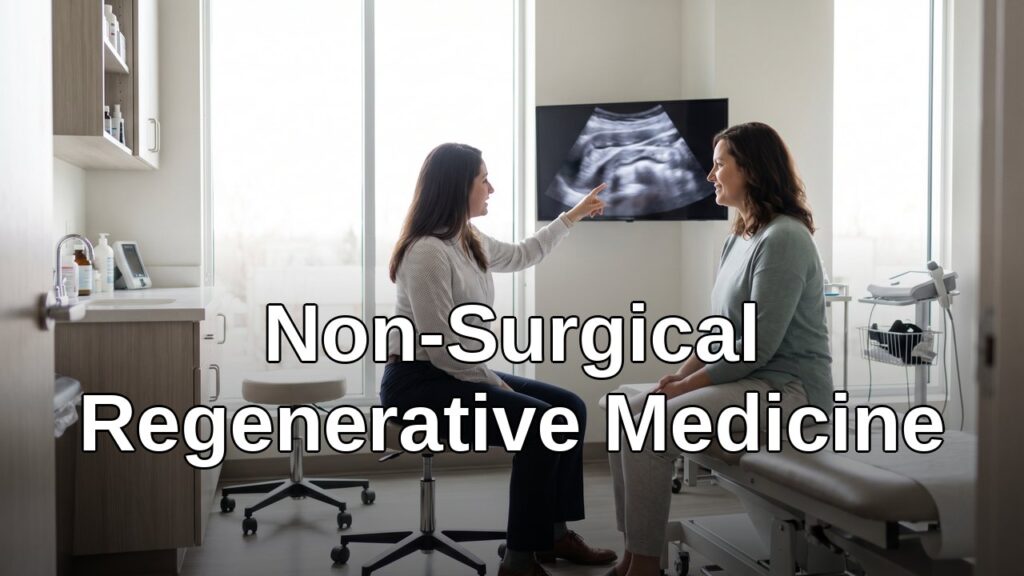 A patient smiling and walking confidently outdoors after receiving non-surgical regenerative treatment, with a blurred natural background.