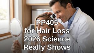 Dermatologist examining a patient scalp during a hair loss consultation