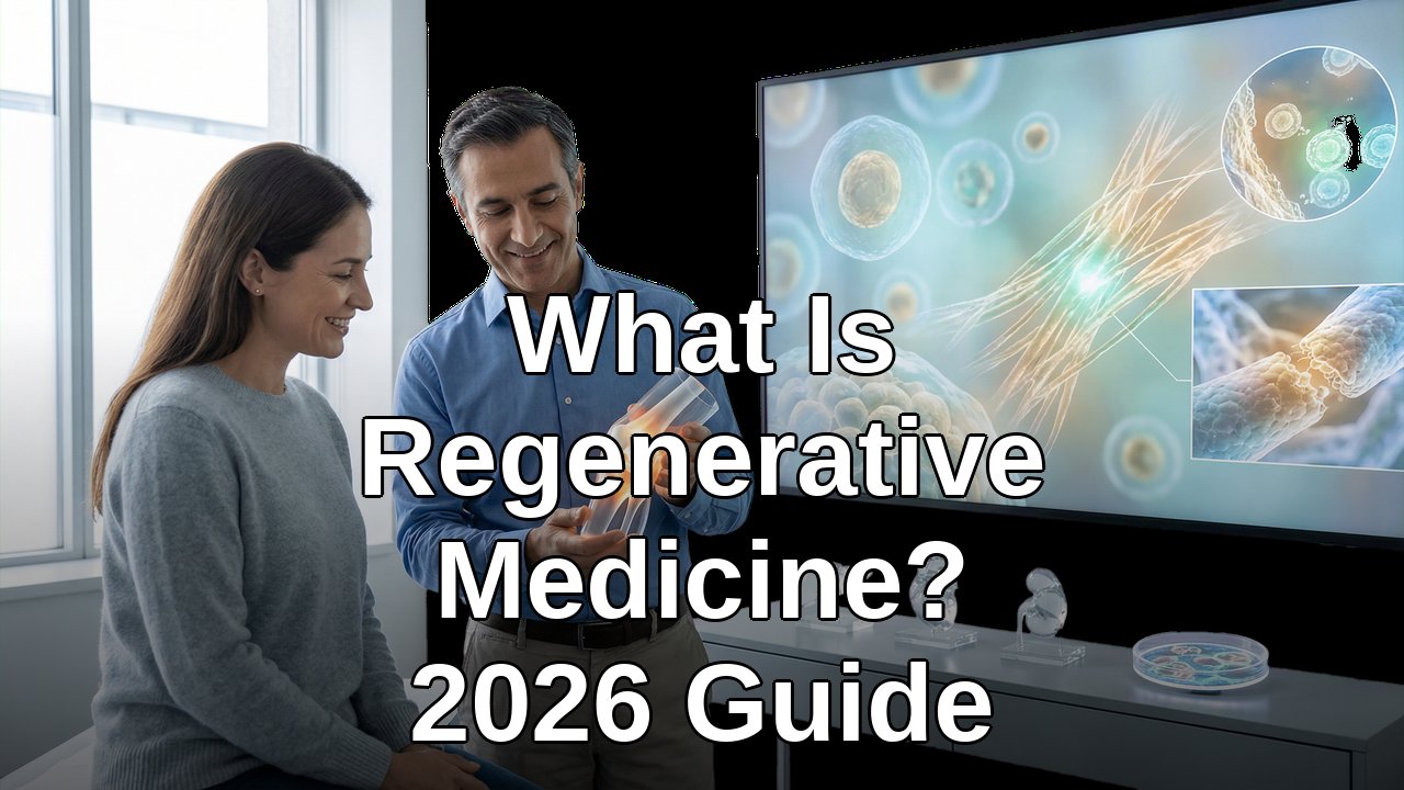 Doctor explaining regenerative medicine and tissue repair to a patient in a modern clinic
