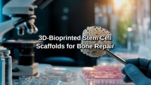 Laboratory view of a 3D bioprinted scaffold with stem cell culture imagery