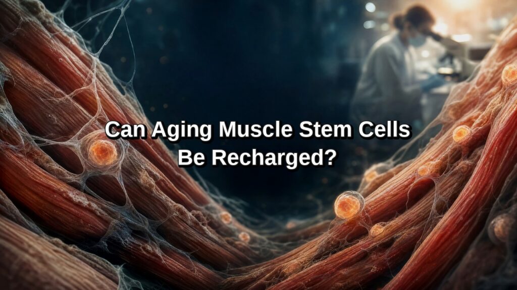 Aging muscle fiber concept with laboratory stem cell research imagery