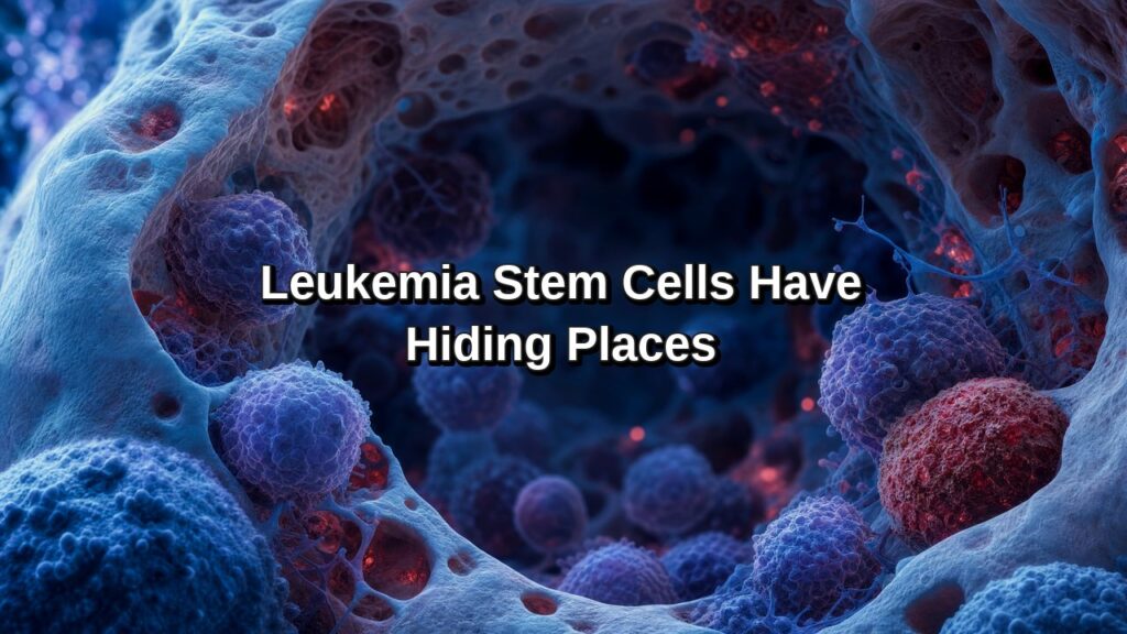 Microscope image of leukemia cells with bone marrow niche illustration