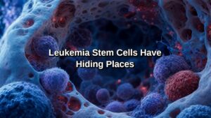 Microscope image of leukemia cells with bone marrow niche illustration