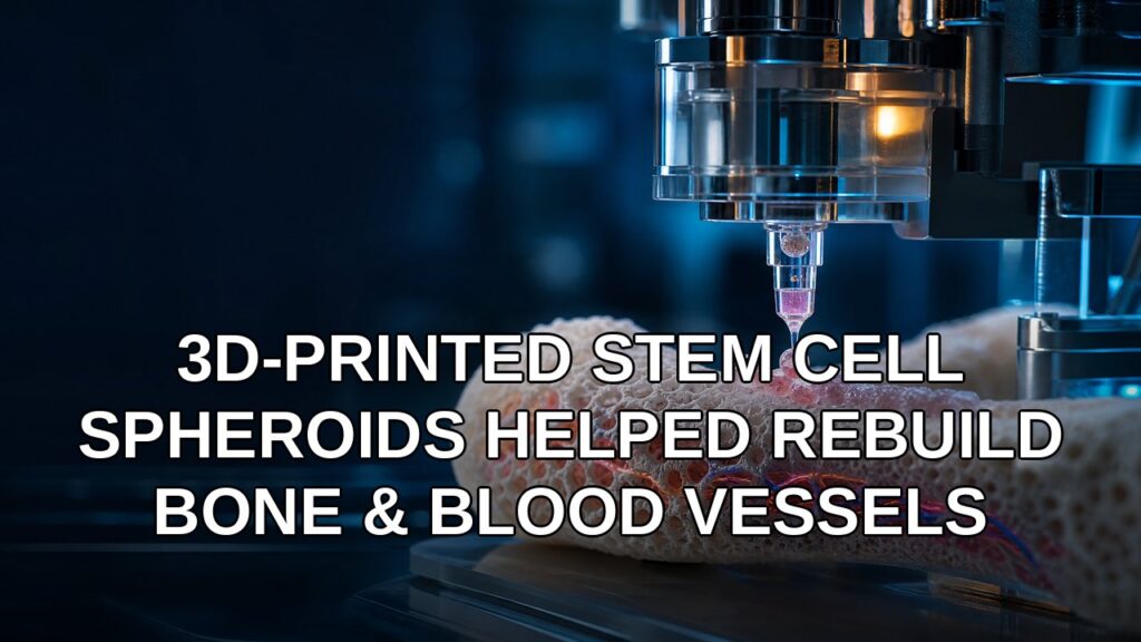 3D bioprinter placing stem cell spheroids into a bone scaffold for vascularized bone repair research