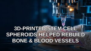 3D bioprinter placing stem cell spheroids into a bone scaffold for vascularized bone repair research