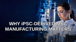 Scientist examining iPSC-derived mesenchymal stem cells for cell manufacturing research