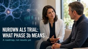 Neurologist speaking with patient about a planned ALS clinical trial