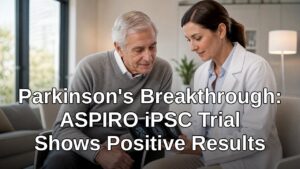 Neurologist reviewing brain MRI with elderly patient - Parkinsons ASPIRO iPSC trial