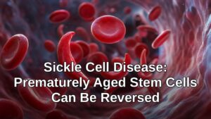 Sickle and healthy red blood cells in bloodstream - sickle cell stem cell aging reversed