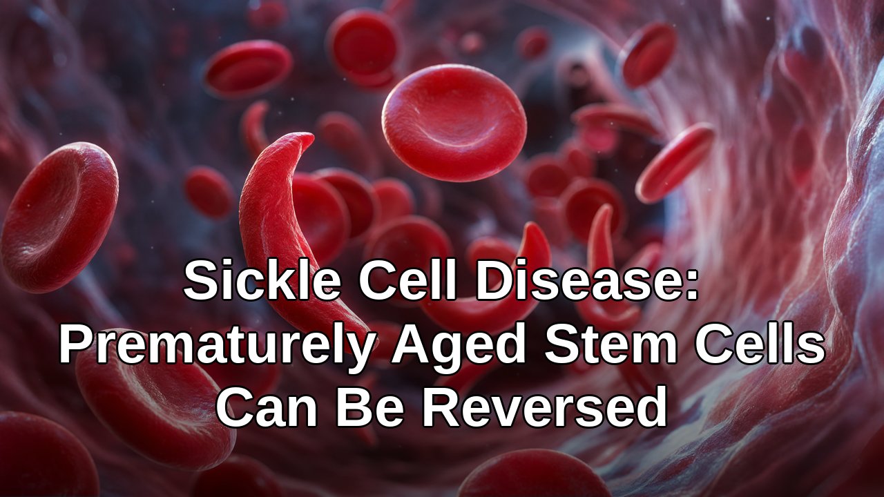 Sickle and healthy red blood cells in bloodstream - sickle cell stem cell aging reversed