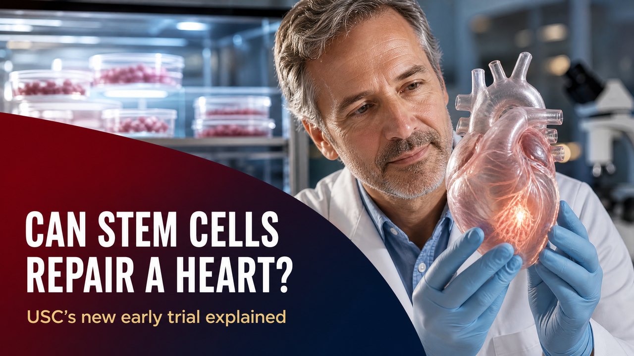 Clinician holding a heart model to represent stem cell heart repair after heart attack
